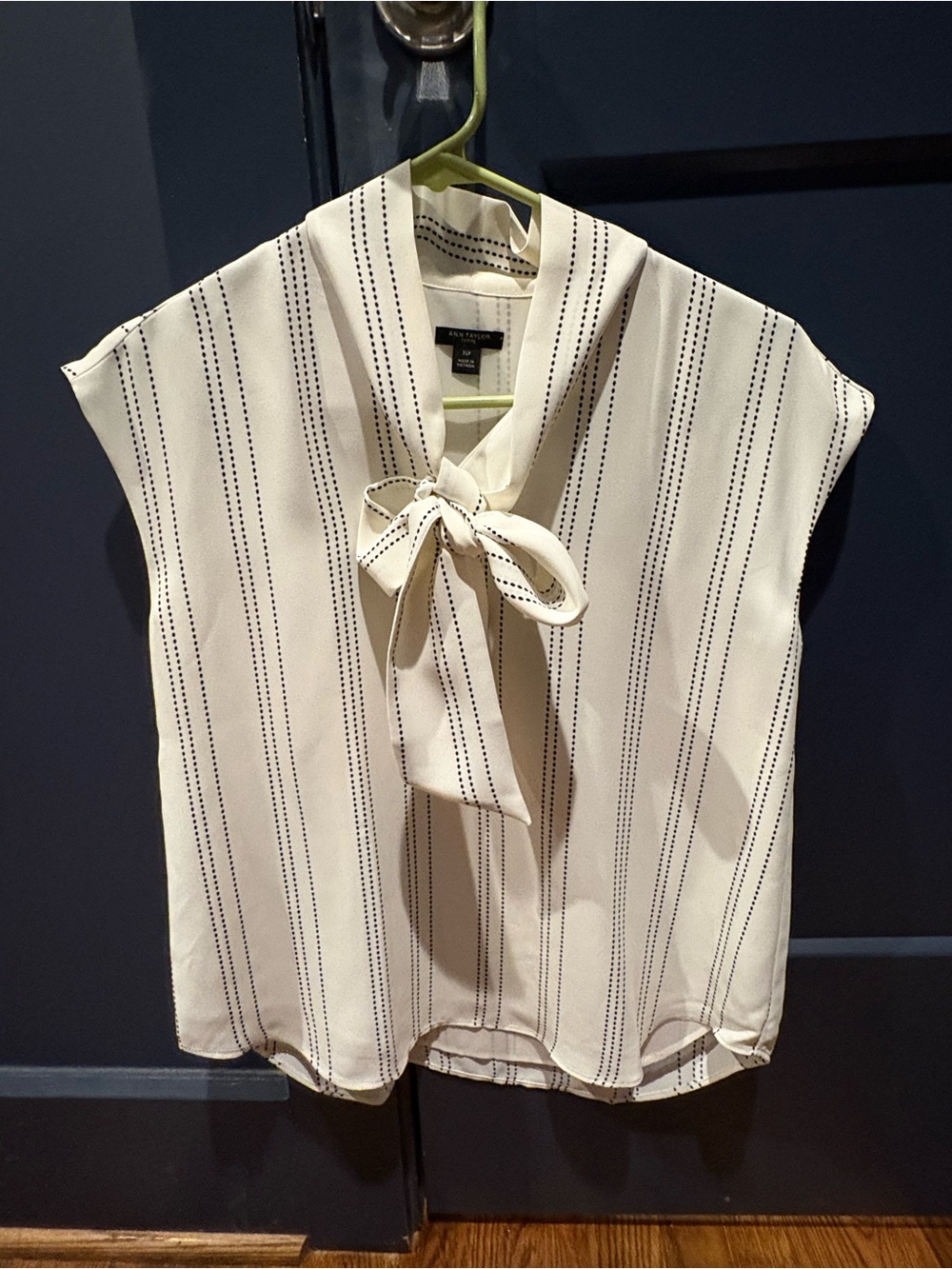 Ann Taylor Tie-Neck Striped Blouse - Cream with Black Stripes